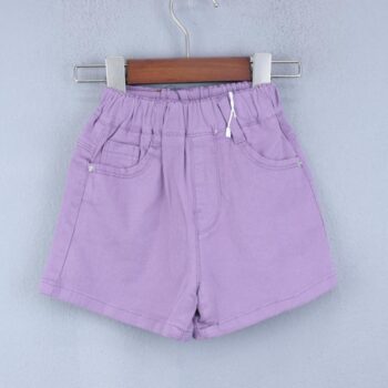 Purple 2 Way Stretch Straight-Thigh Length Casual Cotton Shorts For 18Months-6Years Girls-12061833