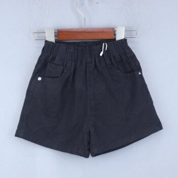 Black 2 Way Stretch Straight-Thigh Length Casual Cotton Shorts For 18Months-6Years Girls-12061834