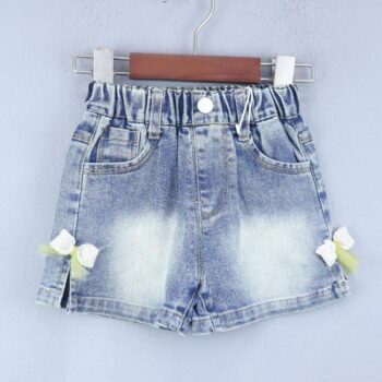 Blue 2 Way Stretch Straight-Thigh Length Casual Denim Shorts For 18Months-6Years Girls-12061851
