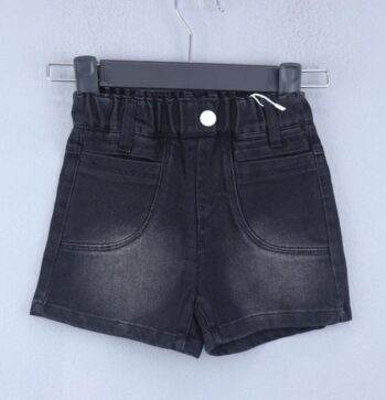 Black 2 Way Stretch Baggy-Thigh Length Casual Denim Shorts For 18Months-6Years Girls-12061871