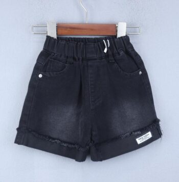 Black 2 Way Stretch Straight-Thigh Length Casual Denim Shorts For 18Months-6Years Girls-12061882