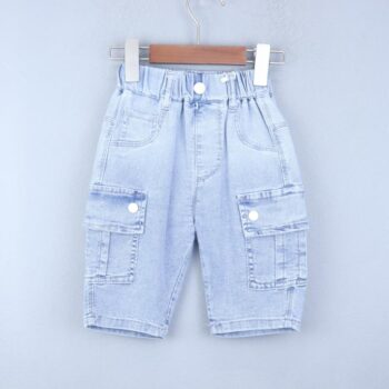 Blue 2 Way Stretch Tapered-Knee Length Casual Denim Shorts For 2Years-6Years Boys-12061901
