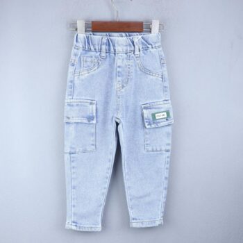 Blue Soft 2 Way Stretch Tapered-Slim Denim Cargo Pants For 2Years-6Years Boys-13455721
