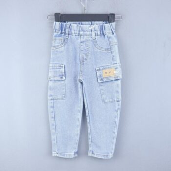 Blue Soft 2 Way Stretch Tapered-Slim Denim Cargo Pants For 2Years-6Years Boys-13455751