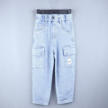 Blue Soft 2 Way Stretch Straight-Slim Denim Cargo Pants For 4Years-9Years Boys-13455791