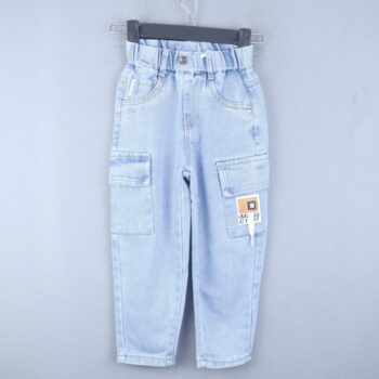 Blue Soft 2 Way Stretch Tapered-Slim Denim Cargo Pants For 4Years-8Years Boys-13455821
