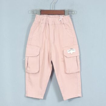 Pink Soft 2 Way Stretch Straight Cotton Cargo Pants For 2Years-5Years Girls-13456401