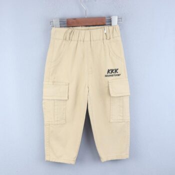 Cream Soft 2 Way Stretch Tapered-Slim Cotton Cargo Pants For 2Years-4Years Boys-13456441