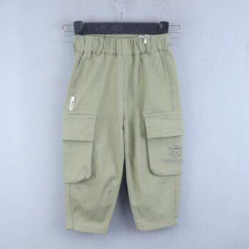 Green Soft 2 Way Stretch Tapered-Slim Cotton Cargo Pants For 2Years-4Years Boys-13456471