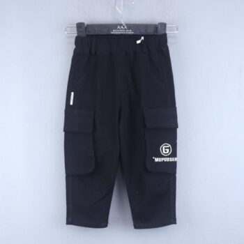 Black Soft 2 Way Stretch Tapered-Slim Cotton Cargo Pants For 2Years-4Years Boys-13456472