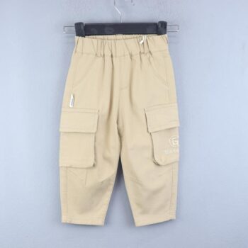 Cream Soft 2 Way Stretch Tapered-Slim Cotton Cargo Pants For 2Years-4Years Boys-13456473
