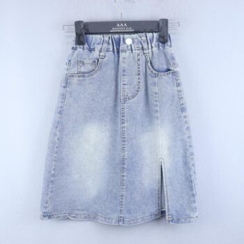 Blue Knee Length Denim Faded Skirt For 5Years-10Years Girls-14024531