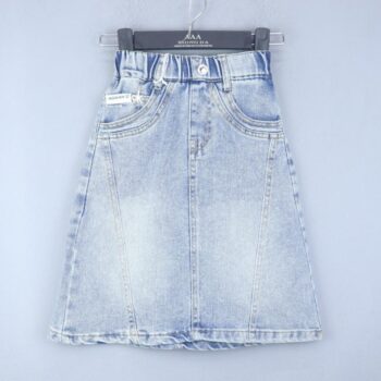 Blue Knee Length Denim Faded Skirt For 5Years-9Years Girls-14025361