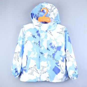 Blue Drop Shoulder Cap Printed Windproof Pre-Winter Windcheater For 4Years-10Years Boys-17210851