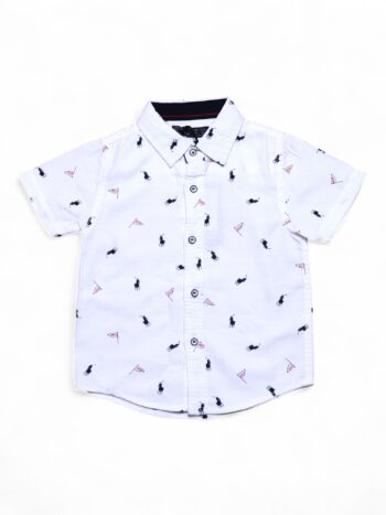 White Regular Spread Overall Print Cotton Half Sleeve Shirt For 2 To 7 Years Boys-11239481