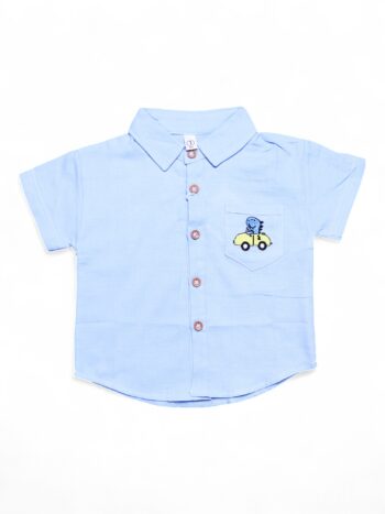 Blue Cuban/Sports Plain/ Simple Cotton Half Sleeve Shirt For 18 Months To 5 Years Boys-11241641