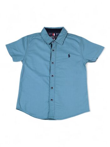 Green Broad Spread 2 Way Stretch Slim Fit Plain/ Simple Satin Quarter Sleeve Shirt For 7 To 12 Years Boys-11242011