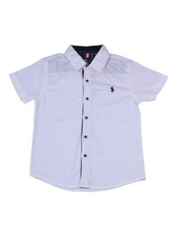White Broad Spread 2 Way Stretch Slim Fit Plain/ Simple Satin Quarter Sleeve Shirt For 7 To 12 Years Boys-11242012