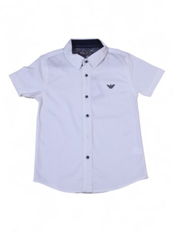 White Broad Spread 2 Way Stretch Slim Fit Plain/ Simple Satin Quarter Sleeve Shirt For 6 To 12 Years Boys-11242031