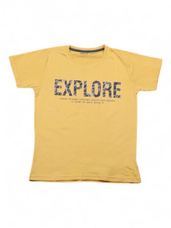 Yellow Round Neck Single Knit Cotton Half Sleeve T-Shirt For 6 To 9 Years Boys-11455321