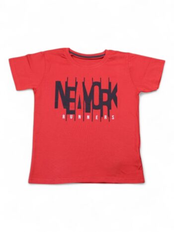 Red Round Neck Single Knit Cotton Half Sleeve T-Shirt For 6 To 9 Years Boys-11455325