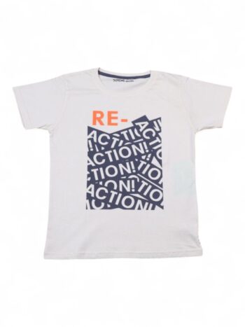 Cream Round Neck Single Knit Cotton Half Sleeve T-Shirt For 6 To 9 Years Boys-11455326