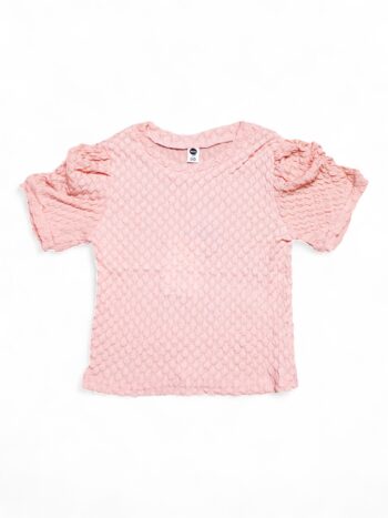 Purple Self Pattern Skin Tight Round Neck Double Knit Cotton Half Sleeve Top For 18 Months To 6 Years Girls-11457853