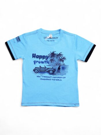 Blue Round Neck Double Knit Cotton Half Sleeve T-Shirt For 3 To 10 Years Boys-11464241