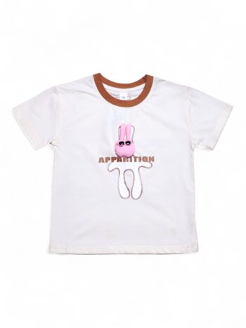 Cream Round Neck Double Knit Cotton Half Sleeve T-Shirt For 4 To 9 Years Girls-11467941