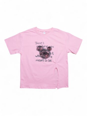 Pink Semi-Drop Round Neck Single Knit Cotton Half Sleeve T-Shirt For 8 To 15 Years Girls-11468122