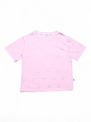 Pink Overall Print Round Neck Single Knit Cotton Half Sleeve T-Shirt For 6 To 12 Years Girls-11474071