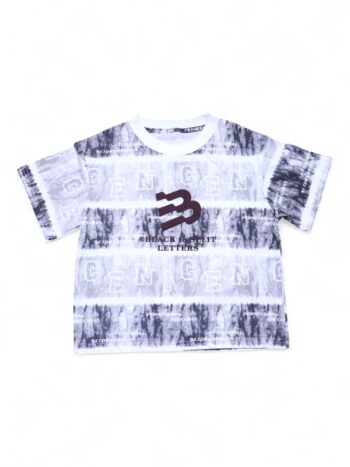 White Overall Print Round Neck Single Knit Cotton Half Sleeve T-Shirt For 5 To 9 Years Girls-11474741