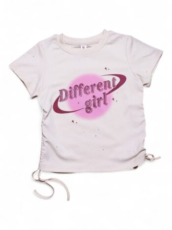 Cream Round Neck Single Knit Cotton Half Sleeve T-Shirt For 4 To 9 Years Girls-11474912