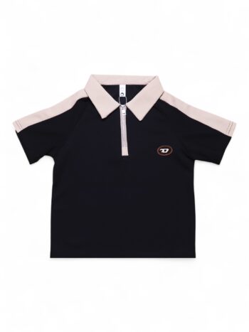 Black Half Zip Double Knit Cotton Half Sleeve T-Shirt For 8 Year To 12 Year Boys-11476012