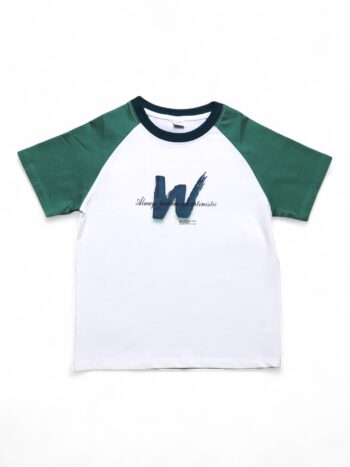 Green-Cream Round Neck Single Knit Cotton Half Sleeve T-Shirt For 4 To 9 Years Child-11477871