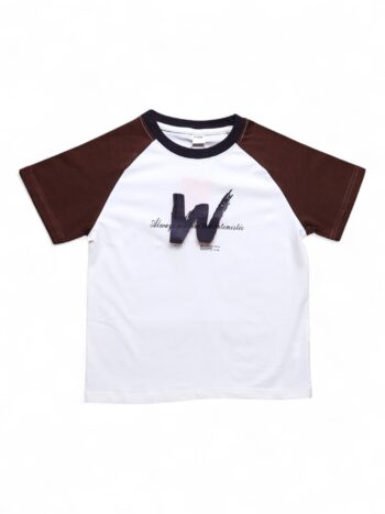 Brown-Cream Round Neck Single Knit Cotton Half Sleeve T-Shirt For 4 To 9 Years Child-11477872