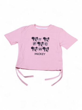 Pink Crop Round Neck Double Knit Cotton Half Sleeve T-Shirt For 2 To 7 Years Girls-11478092