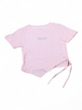 Pink Crop Round Neck Double Knit Cotton Half Sleeve Top For 18M To 6 Years Girls-11478141
