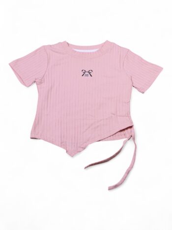 Pink Crop Round Neck Double Knit Cotton Half Sleeve T-Shirt For 1.5 To 6 Years Girls-11478151