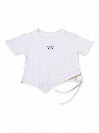 Cream Crop Round Neck Double Knit Cotton Half Sleeve T-Shirt For 1.5 To 6 Years Girls-11478152