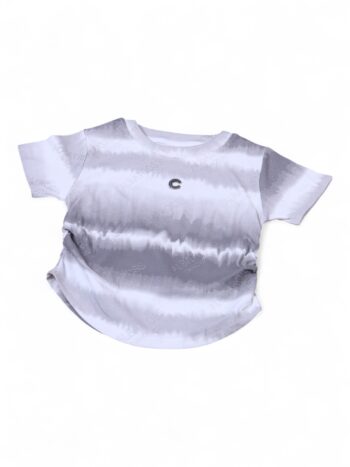 White Crop Self Pattern Round Neck Double Knit Cotton Half Sleeve Top For 4 To 8 Years Girls-11478182
