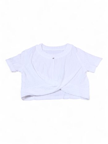 White Crop Plain Round Neck Dry-Fit/ Synthetic Half Sleeve Top For 3 To 8 Years Girls-11478231