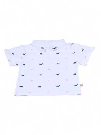 White Overall Print Polo Neck Double Knit Cotton Half Sleeve T-Shirt For 1.5 To 6 Years Boys-11479011