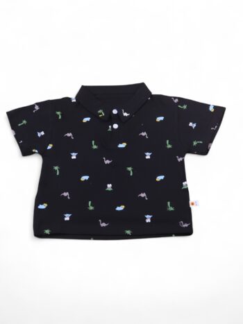 Black Overall Print Round Neck Double Knit Cotton Half Sleeve T-Shirt For 1.5 To 6 Years Boys-11479021
