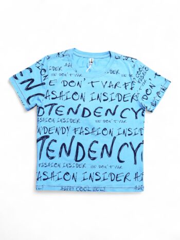 Blue Overall Print Round Neck Double Knit Cotton Half Sleeve T-Shirt For 4 To 12 Years Boys-11824881