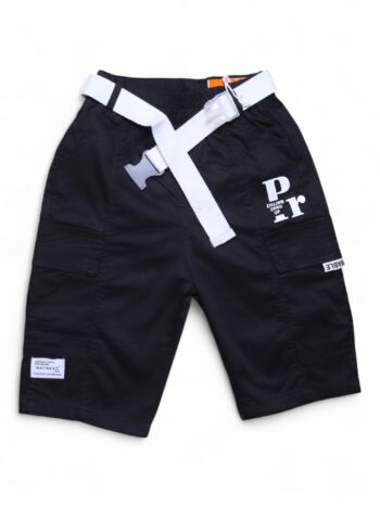Black 4 Way Stretch Baggy-Shin Length Casual Denim Shorts For 7 To 12 Years Boys-12058641