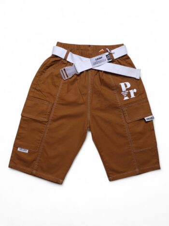 Brown 4 Way Stretch Baggy-Shin Length Casual Denim Shorts For 7 To 12 Years Boys-12058642