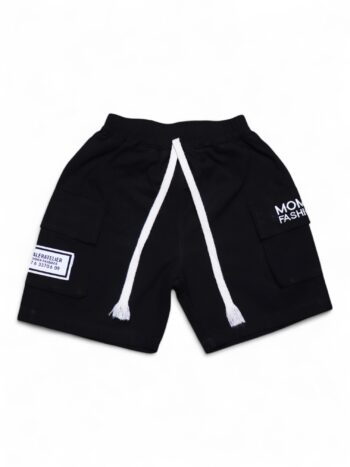 Black Non-<Stretchable> Baggy-Mini Length Comfy Cotton Cargo Shorts For 3 To 9 Years Boys-12065021