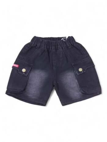 Black Non-<Stretchable> Straight-Thigh Length Casual Denim Cargo Shorts For 2 To 6 Years Boys-12066372