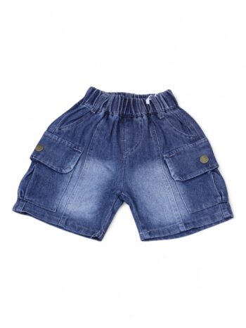 Blue Non-<Stretchable> Baggy-Knee Length Casual Denim Cargo Shorts For 2 To 6 Years Boys-12066471